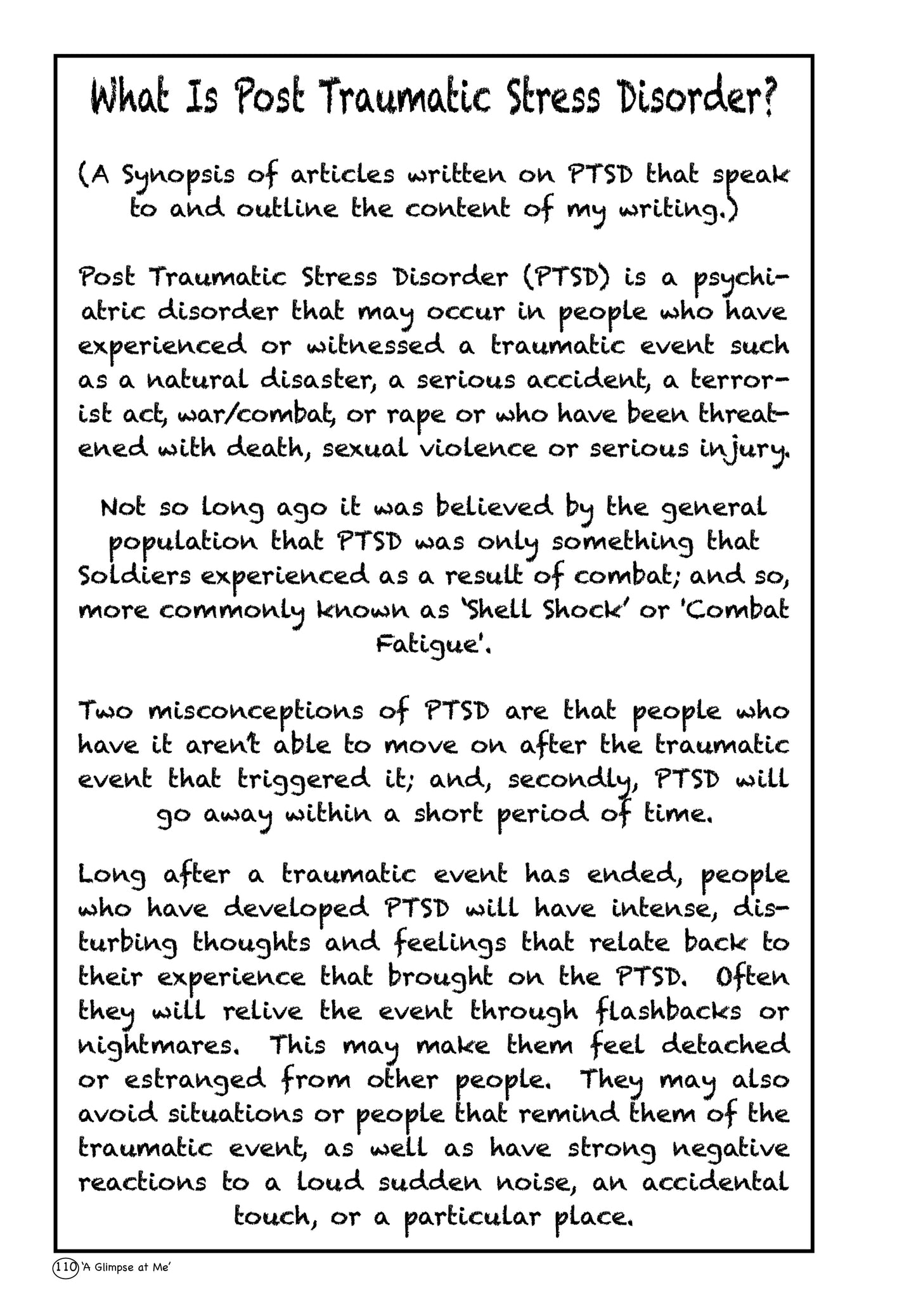 A Glimpse at Me...Stumbling Through PTSD (Hardback with Dust Jacket)